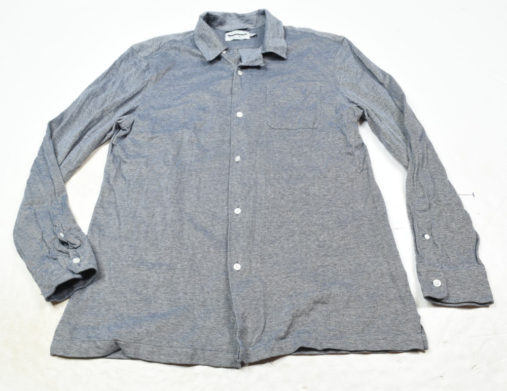 Guideboat Co Loop Collar Shirt Mens Large Blue Woven Cotton Long Sleeve ButtonUp